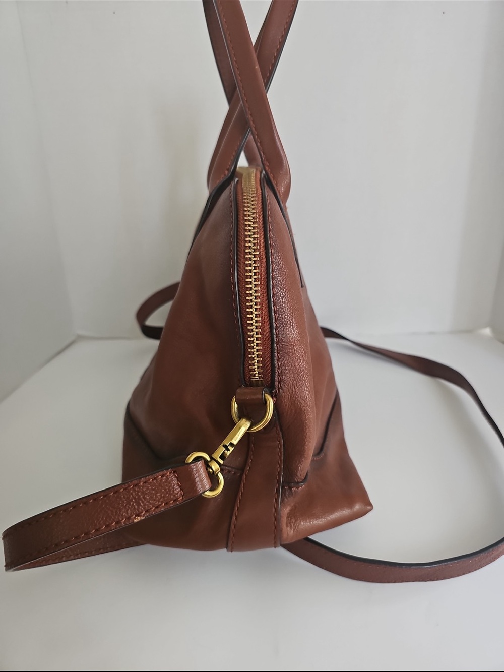 Frye Ring Dome Genuine Leather Satchel W/ Adjustable Crossbody Strap - Picture 4 of 9